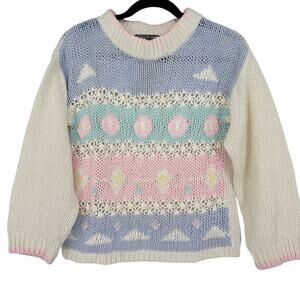 Vintage Yarn Works‎ Knitted By Hand Sweater Pastel Size Small Petite Cottagecore